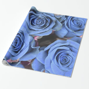 Abstract Colourful Blue Roses Garden Elegant Flora Wrapping Paper