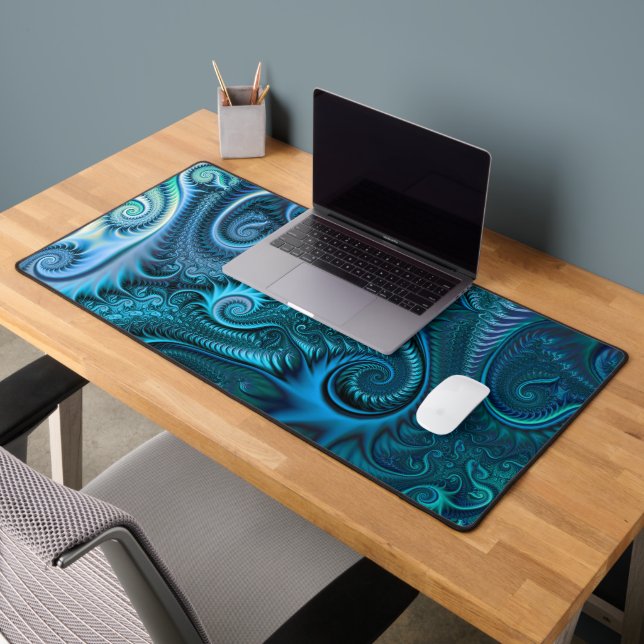 Abstract Colourful Blue & Teal Spiral Pattern Desk Mat (Office 2)