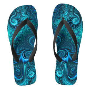 Abstract Colourful Blue & Teal Spiral Pattern Flip Flops