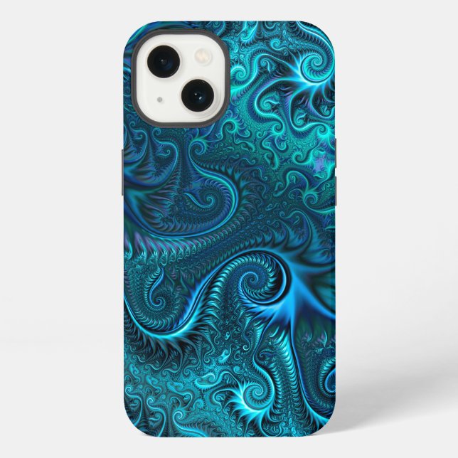 Abstract Colourful Blue & Teal Spiral Pattern iPhone Case (Back)