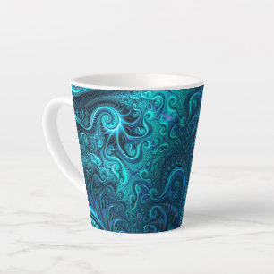 Abstract Colourful Blue & Teal Spiral Pattern Latte Mug