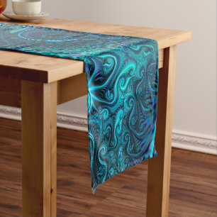 Abstract Colourful Blue & Teal Spiral Pattern Short Table Runner