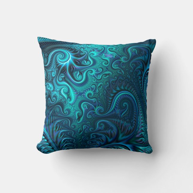 Abstract Colourful Blue & Teal Spiral Pattern  Throw Pillow (Front)