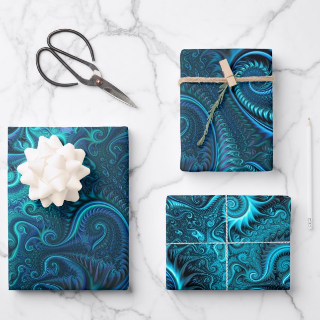 Abstract Colourful Blue & Teal Spiral Pattern  Wrapping Paper Sheet (Front)