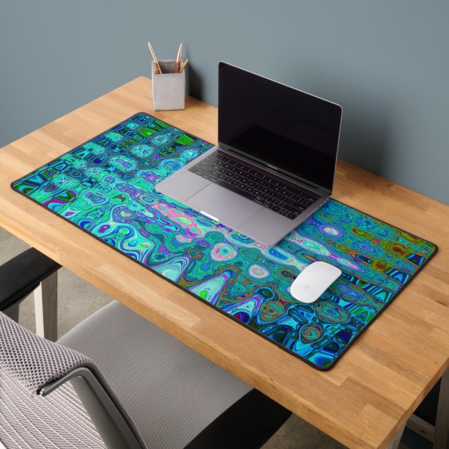 Abstract Colourful Blue Wavy Mosaic Retro Desk Mat (Office 2)