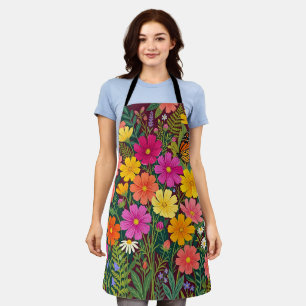 Abstract Colourful Boho Cosmos Flowers Apron