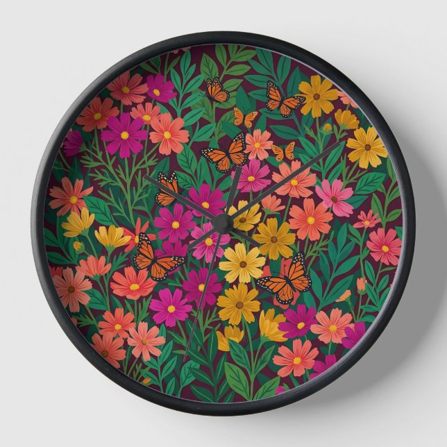 Abstract Colourful Boho Cosmos Flowers Art Clocks (Front)
