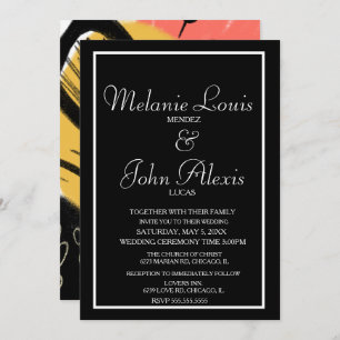 Abstract Colourful Bold Modern Wedding Coral Yello Invitation