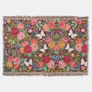 Abstract Colourful Botanical Roses Garden Blankets