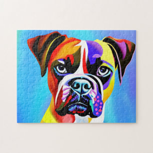 Abstract colourful Boxer dog on a blue background  Jigsaw Puzzle