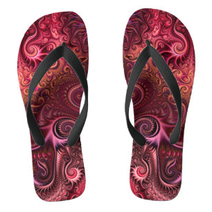 Abstract Colourful Burgundy Carmine Spiral Pattern Flip Flops