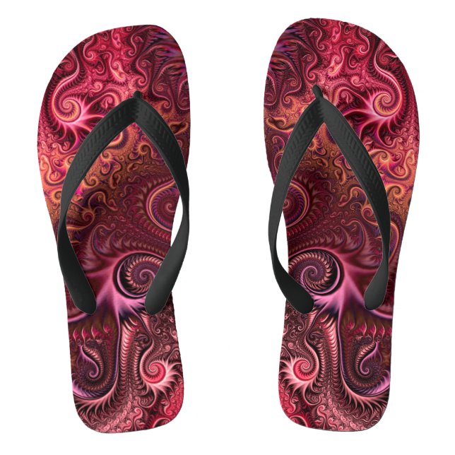 Abstract Colourful Burgundy Carmine Spiral Pattern Flip Flops (Footbed)