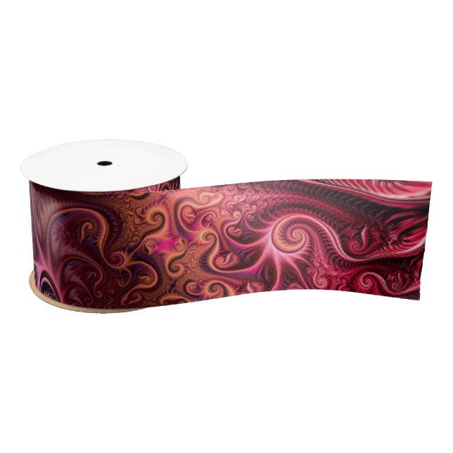 Abstract Colourful Burgundy Carmine Spiral Pattern Satin Ribbon (Spool)