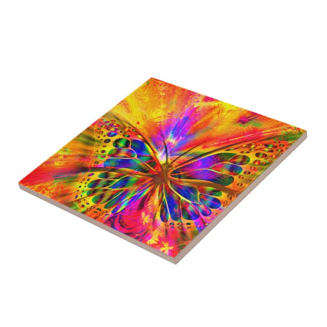 Abstract Colourful Butterfly Ceramic Tile (Side)