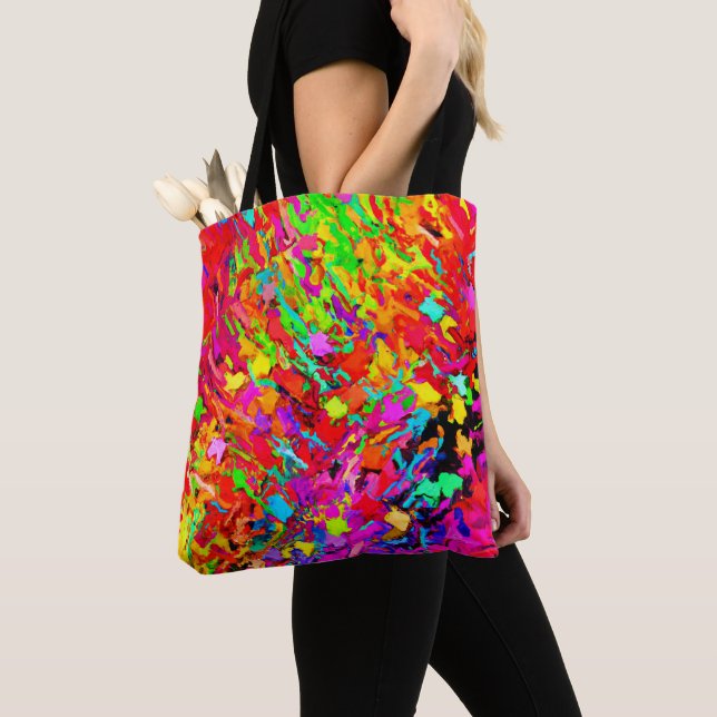 Abstract Colourful Chaos Pattern Tote Bag (Close Up)