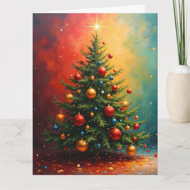 Abstract Colourful Christmas Tree Card (Front)