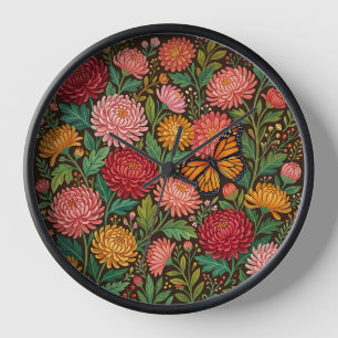 Abstract Colourful Chrysanthemum Monarch Art Clock