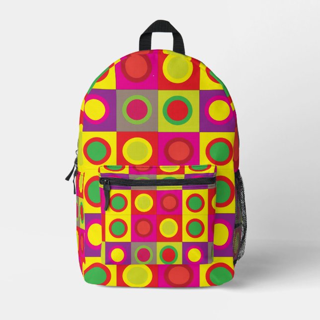 Abstract Colourful Circle Square Seamless Pattern  Printed Backpack (Front)