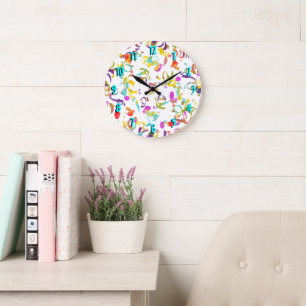 Abstract Colourful Confetti Toss Over White Large Clock