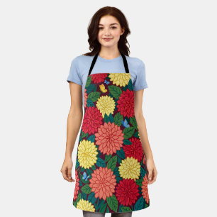 Abstract Colourful Dahlias Butterflies Apron