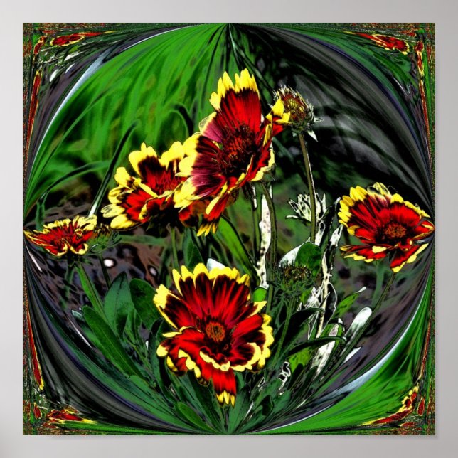 Abstract Colourful Daisies Flower  Poster (Front)