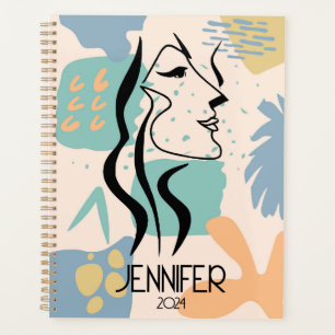 Abstract colourful design with woman face planner