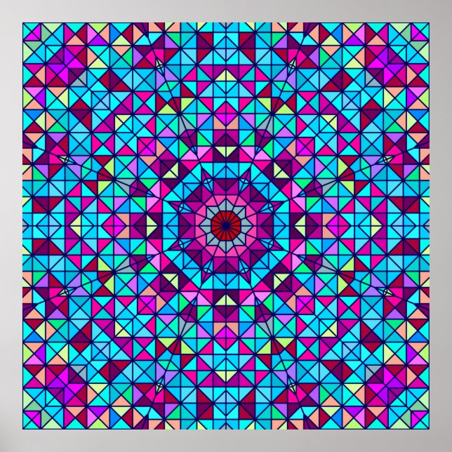Abstract Colourful Digital Decorative Flower. Geom Poster (Front)