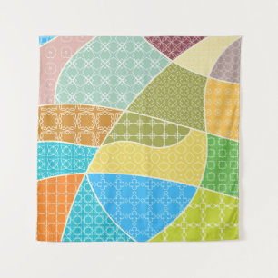 Abstract colourful doodle pattern in mosaic style tapestry