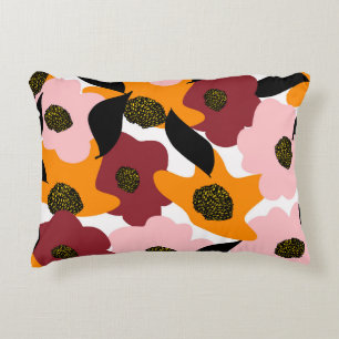 Abstract colourful doodles flowers and leaves back accent pillow