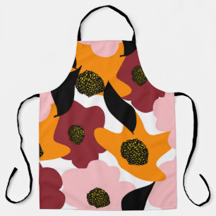 Abstract colourful doodles flowers and leaves back apron