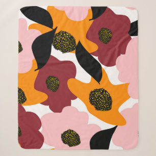 Abstract colourful doodles flowers and leaves back sherpa blanket