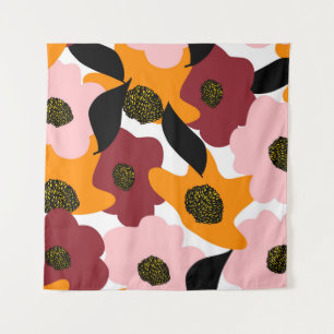 Abstract colourful doodles flowers and leaves back tapestry