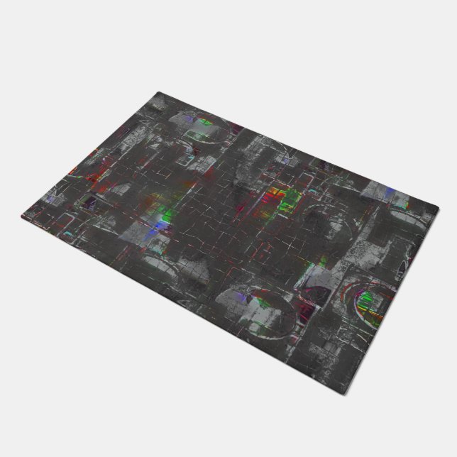 Abstract colourful drawing in dark night under jut doormat (Angled)