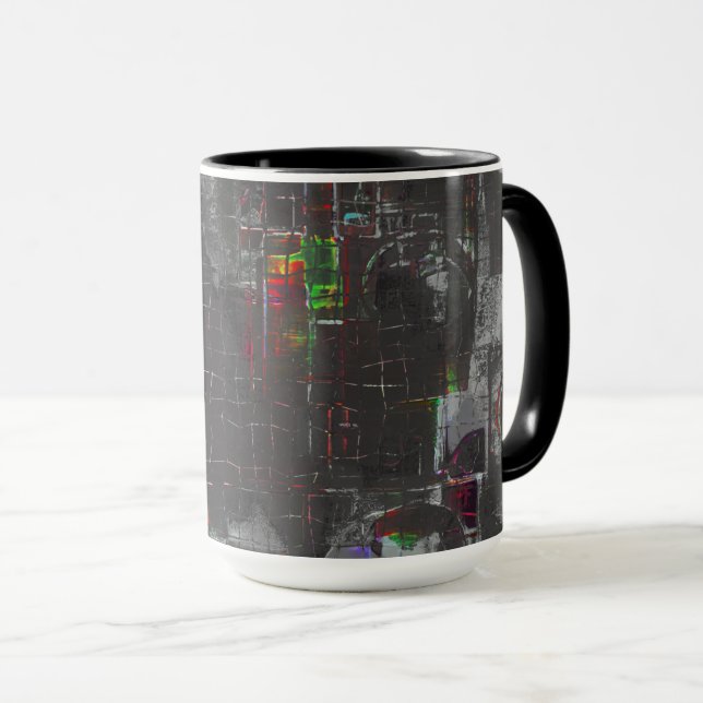 Abstract colourful drawing in dark night under jut mug (Front Right)