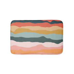 Abstract Colourful Earthy Coral Stripe Pattern Bath Mat