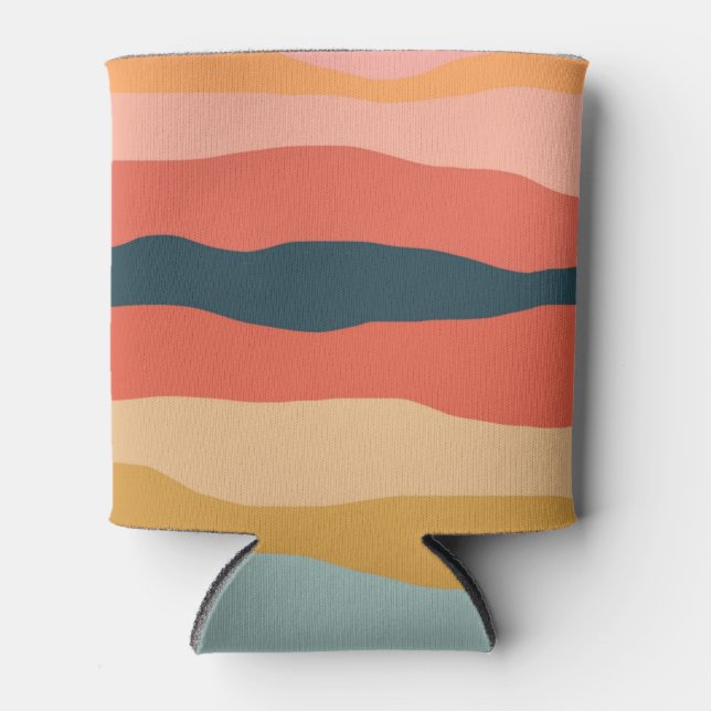 Abstract Colourful Earthy Coral Stripe Pattern Can Cooler (Front)