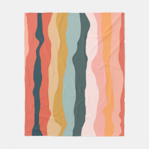 Abstract Colourful Earthy Coral Stripe Pattern Fleece Blanket