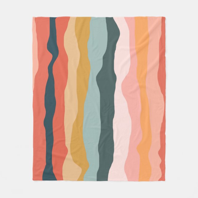 Abstract Colourful Earthy Coral Stripe Pattern Fleece Blanket (Front)