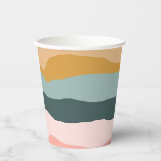 Abstract Colourful Earthy Coral Stripe Pattern Paper Cups
