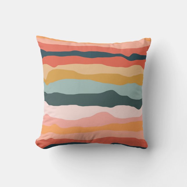 Abstract Colourful Earthy Coral Stripe Pattern Throw Pillow (Front)