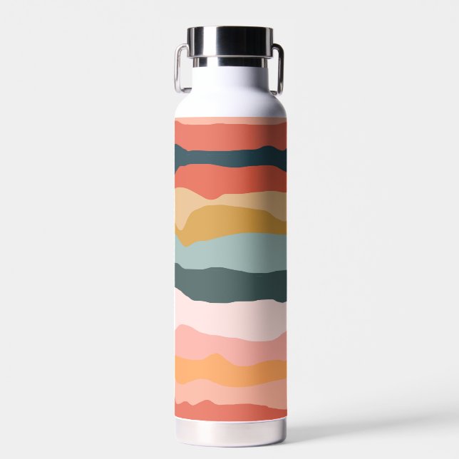 Abstract Colourful Earthy Coral Stripe Pattern Water Bottle (Front)