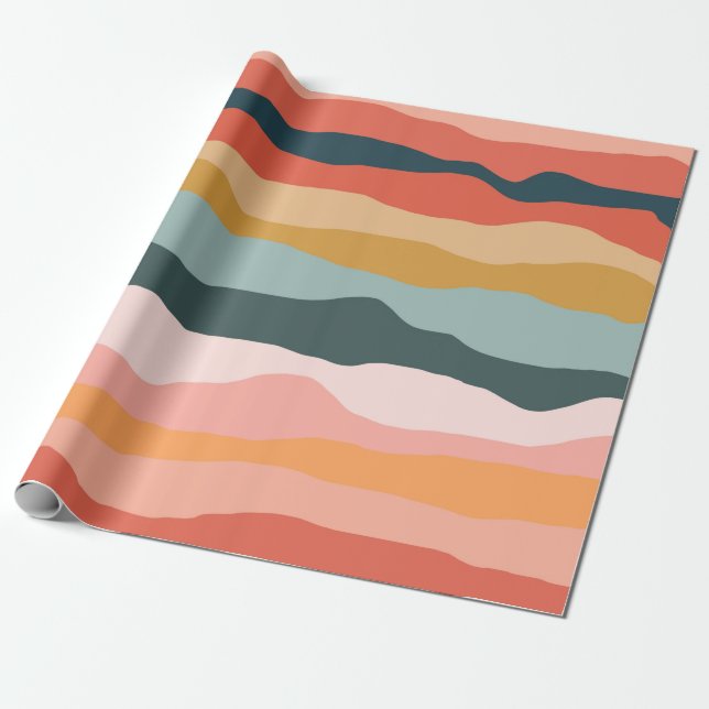 Abstract Colourful Earthy Coral Stripe Pattern Wrapping Paper (Unrolled)