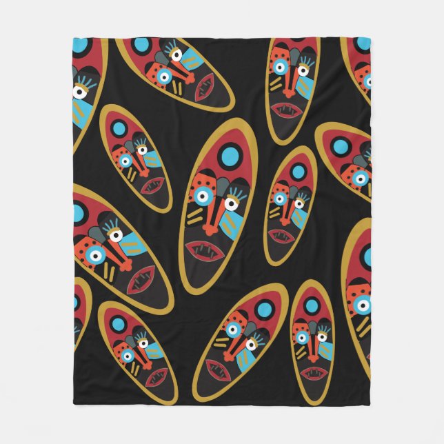 Abstract colourful faces pattern fleece blanket (Front)