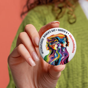 Abstract Colourful Faces Women's Day   IWD 3 Inch Round Button