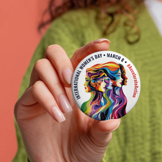 Abstract Colourful Faces Women's Day | IWD 3 Inch Round Button