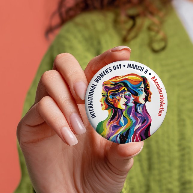 Abstract Colourful Faces Women's Day | IWD 3 Inch Round Button (Abstract Colorful Faces Women's Day | IWD Button)