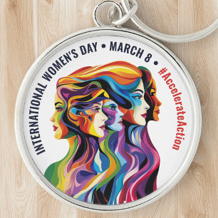 Abstract Colourful Faces Women's Day   IWD Keychain