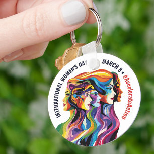 Abstract Colourful Faces Women's Day   IWD Keychain