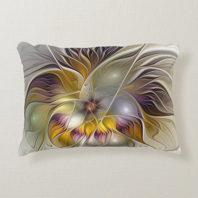 Abstract Colourful Fantasy Flower Fractal Art Accent Pillow (Front)
