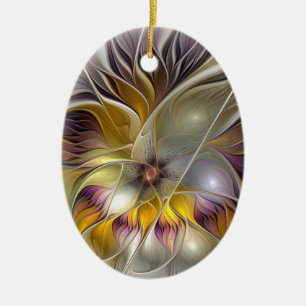 Abstract Colourful Fantasy Flower Fractal Art Ceramic Ornament